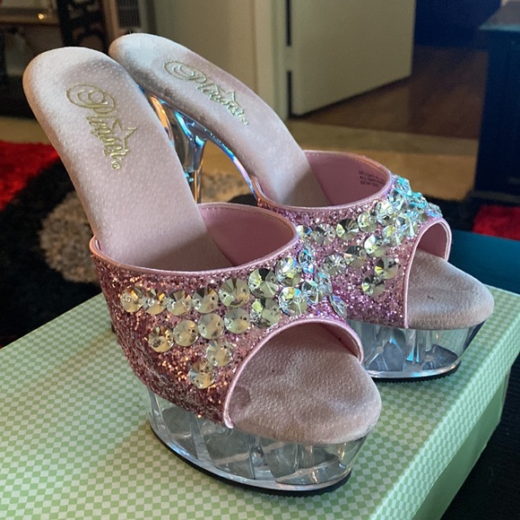 Pink glitter and rhinestone Pleaser mules - Picture 8 of 12